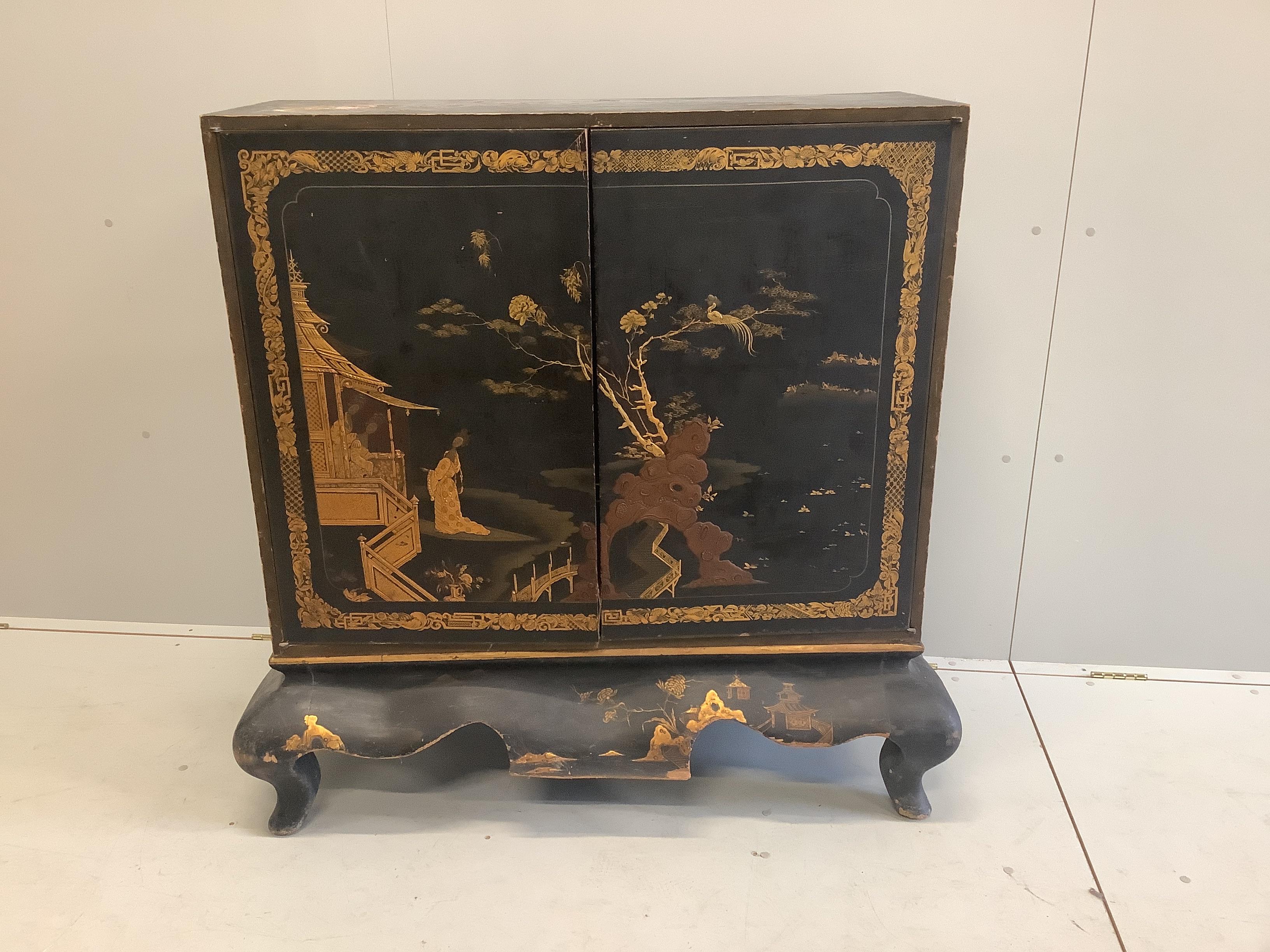 A 19th century Japanese lacquer cabinet, width 120cm, depth 48cm, height 113cm
